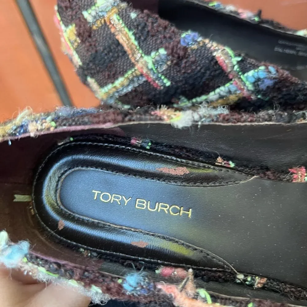 Tory Burch Wool Blend Mixed Media Tweed Plaid Pump In Brown/coco Size 6.5